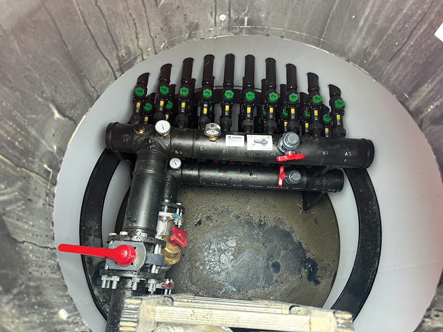 Figure 5: Piping manifold secondary distribution piping to geothermal bore field. Courtesy: CDM Smith