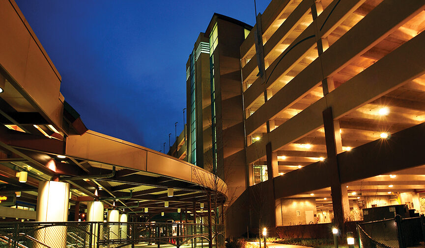 Figure 2: In previous editions of the code, open parking garages like this one did not require automatic fire sprinkler protection. New code editions have eliminated sprinkler exceptions for open parking garages. Courtesy: CDM Smith