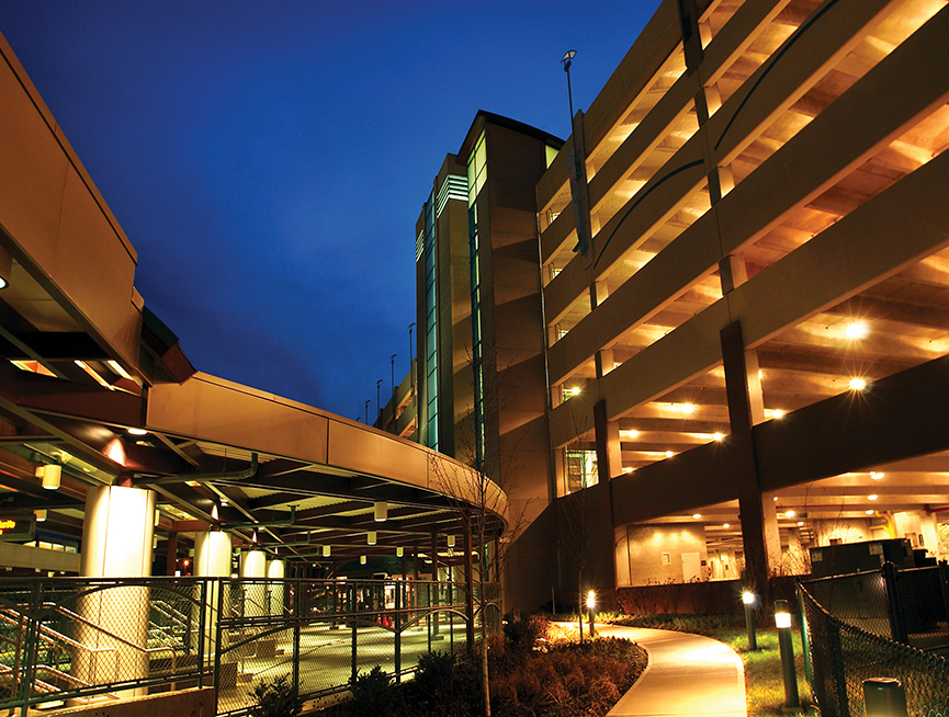 Figure 2: In previous editions of the code, open parking garages like this one did not require automatic fire sprinkler protection. New code editions have eliminated sprinkler exceptions for open parking garages. Courtesy: CDM Smith