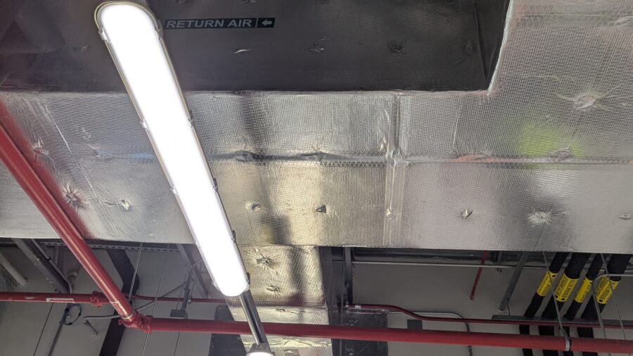 Figure 2: Indoor unit return ductwork with outside air connection via ducted louver. Courtesy: CDM Smith