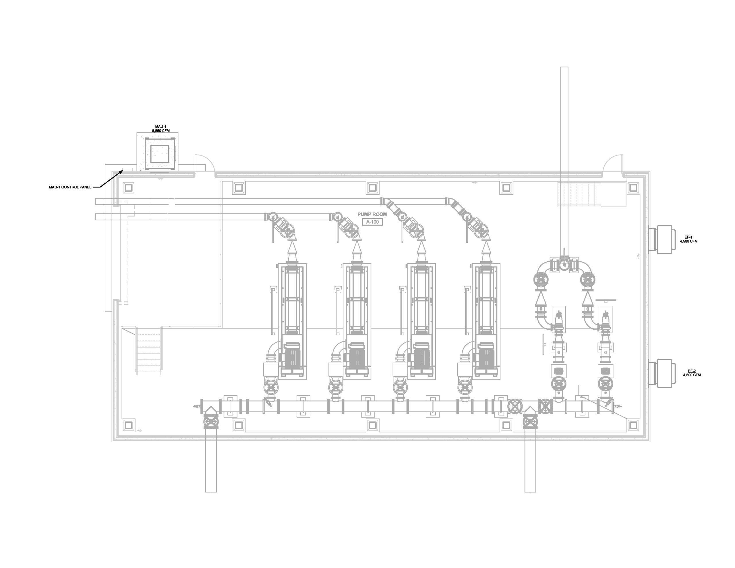 Figure 3: Pump station with a makeup air unit and two exhaust fans. Courtesy: CDM Smith
