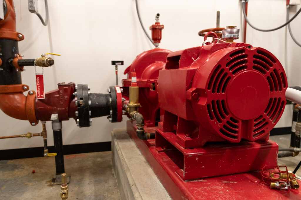 Figure 3: A horizontal split-case fire pump installed to boost municipal water pressure for the building’s fire protection systems. Courtesy: HDR