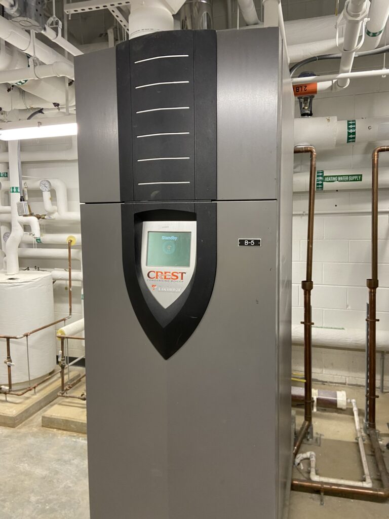 Figure 1: A high-efficiency natural-gas boiler installed at a laboratory in Maryland. This unit provides hot water for heating coils in air handling units and air valves. Courtesy: CDM Smith