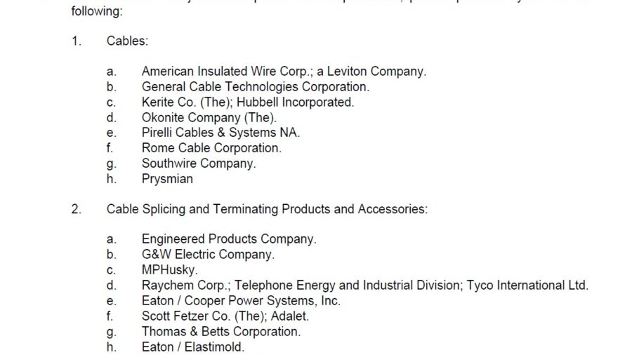 Figure 1: This example is from a wire and cable specification dated July 2025, which shows obsolete options for a data center’s medium-voltage specification. Courtesy: Southwire