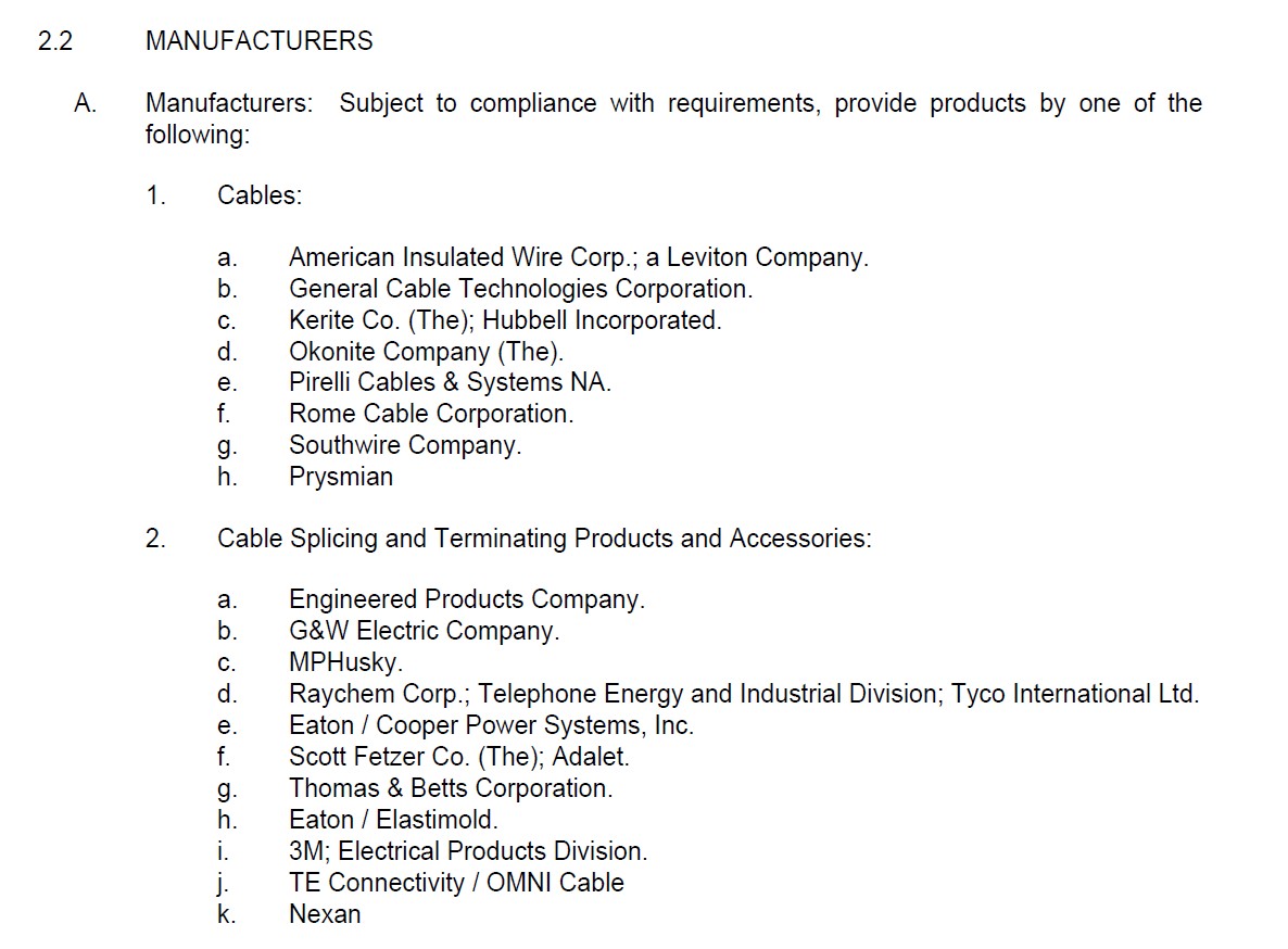 Figure 1: This example is from a wire and cable specification dated July 2025, which shows obsolete options for a data center’s medium-voltage specification. Courtesy: Southwire