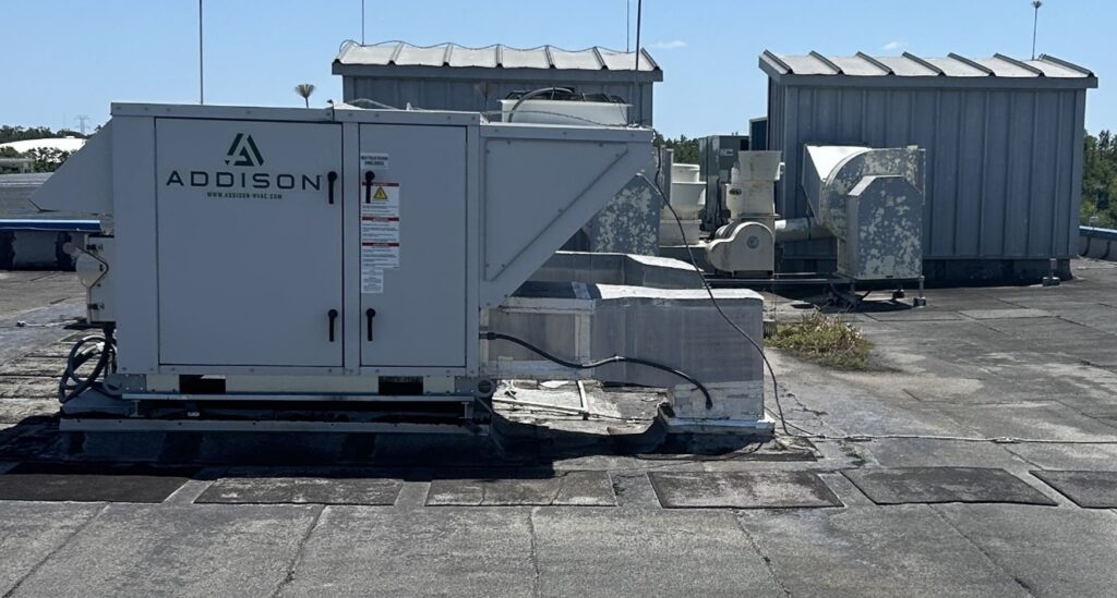 Figure 3: A packaged direct expansion rooftop unit and associated ductwork at a water treatment plant. Courtesy: CDM Smith