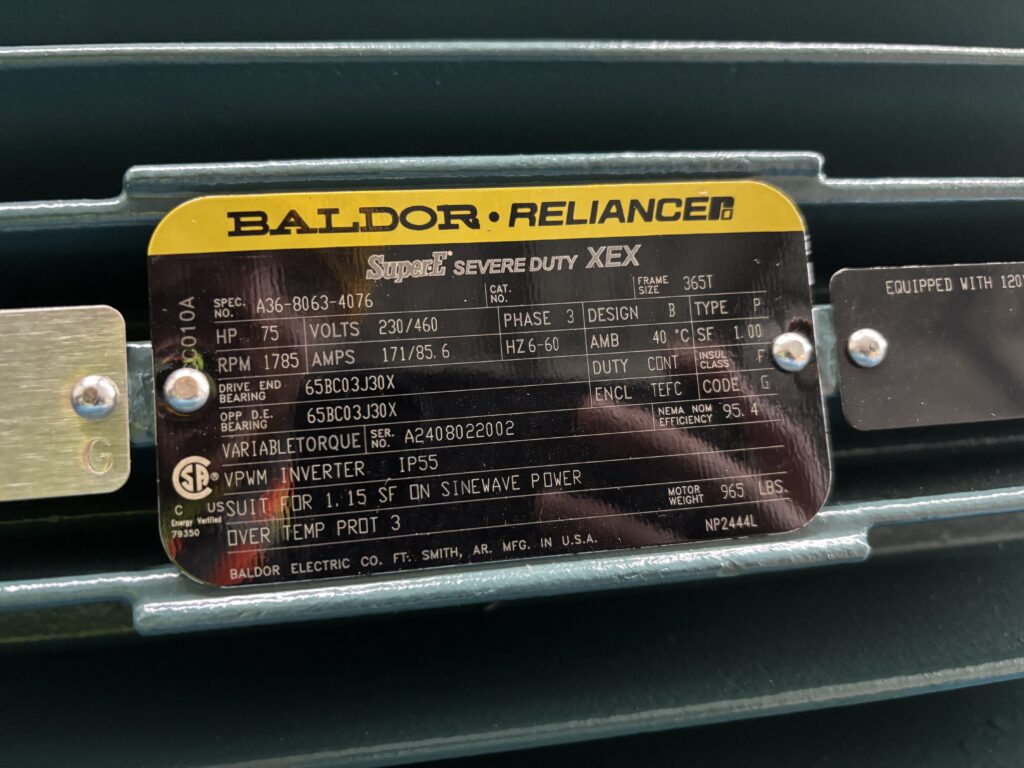 Figure 1: Nameplate for a new 75 hp inverter duty motor installed at a wastewater treatment facility. Courtesy: CDM Smith