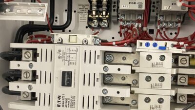 Figure 2: Motor branch-circuit protective device and motor starter installed in a motor control center bucket at a wastewater treatment facility. Courtesy: CDM Smith