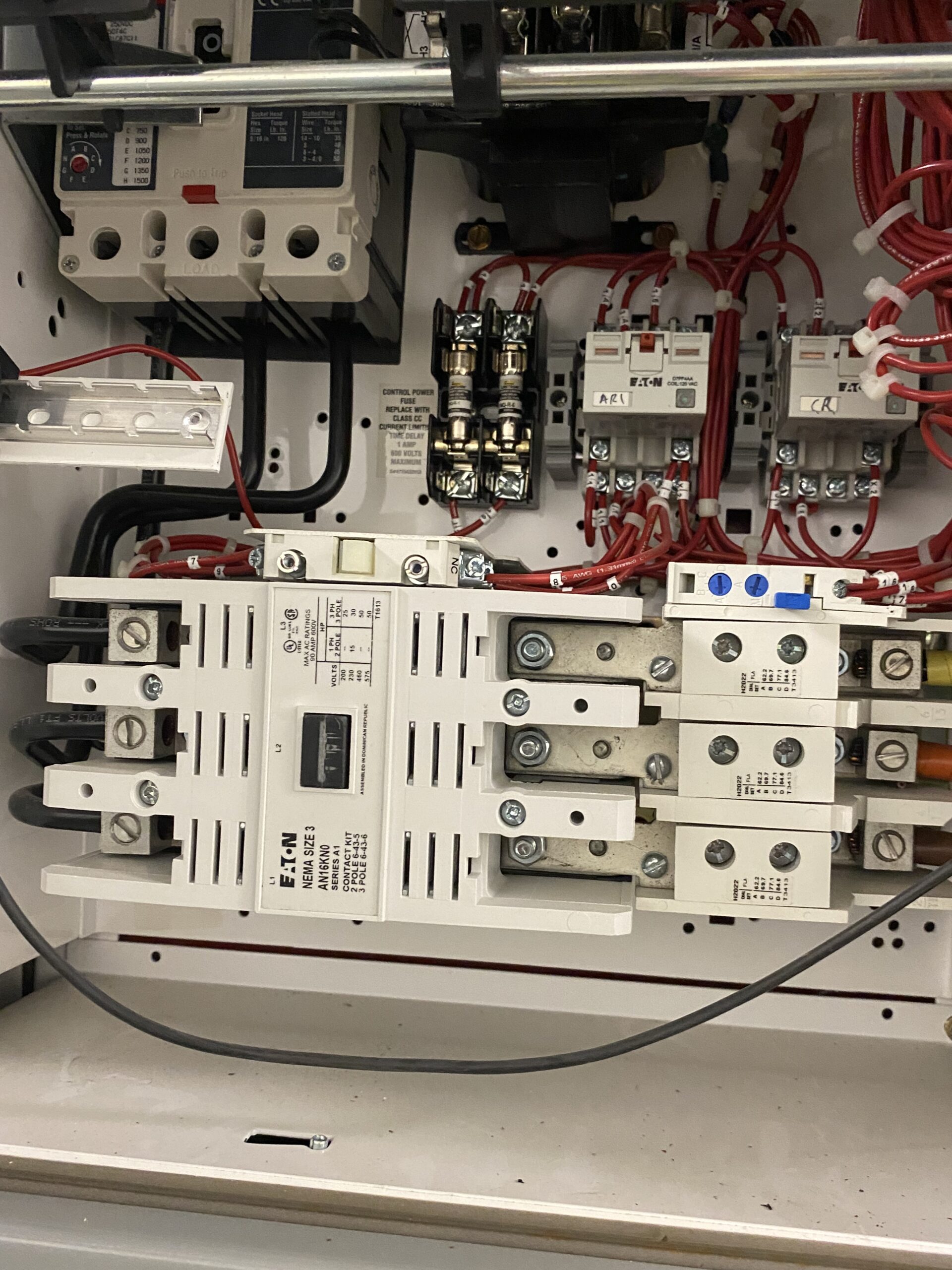 Figure 2: Motor branch-circuit protective device and motor starter installed in a motor control center bucket at a wastewater treatment facility. Courtesy: CDM Smith