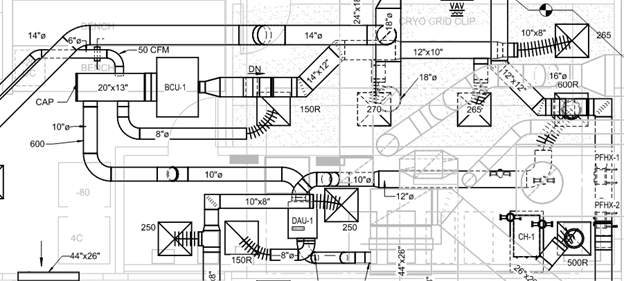 Figure 1: Desiccant and blower coil arrangement serving the grid clip room. Courtesy: Smith Seckman Reid