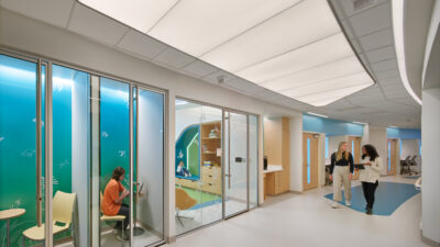 Figure 2: An inpatient corridor at Lisa Dean Moseley Foundation Institute for Cancer and Blood Disorders at Nemours Children's Hospital. Courtesy: HDR