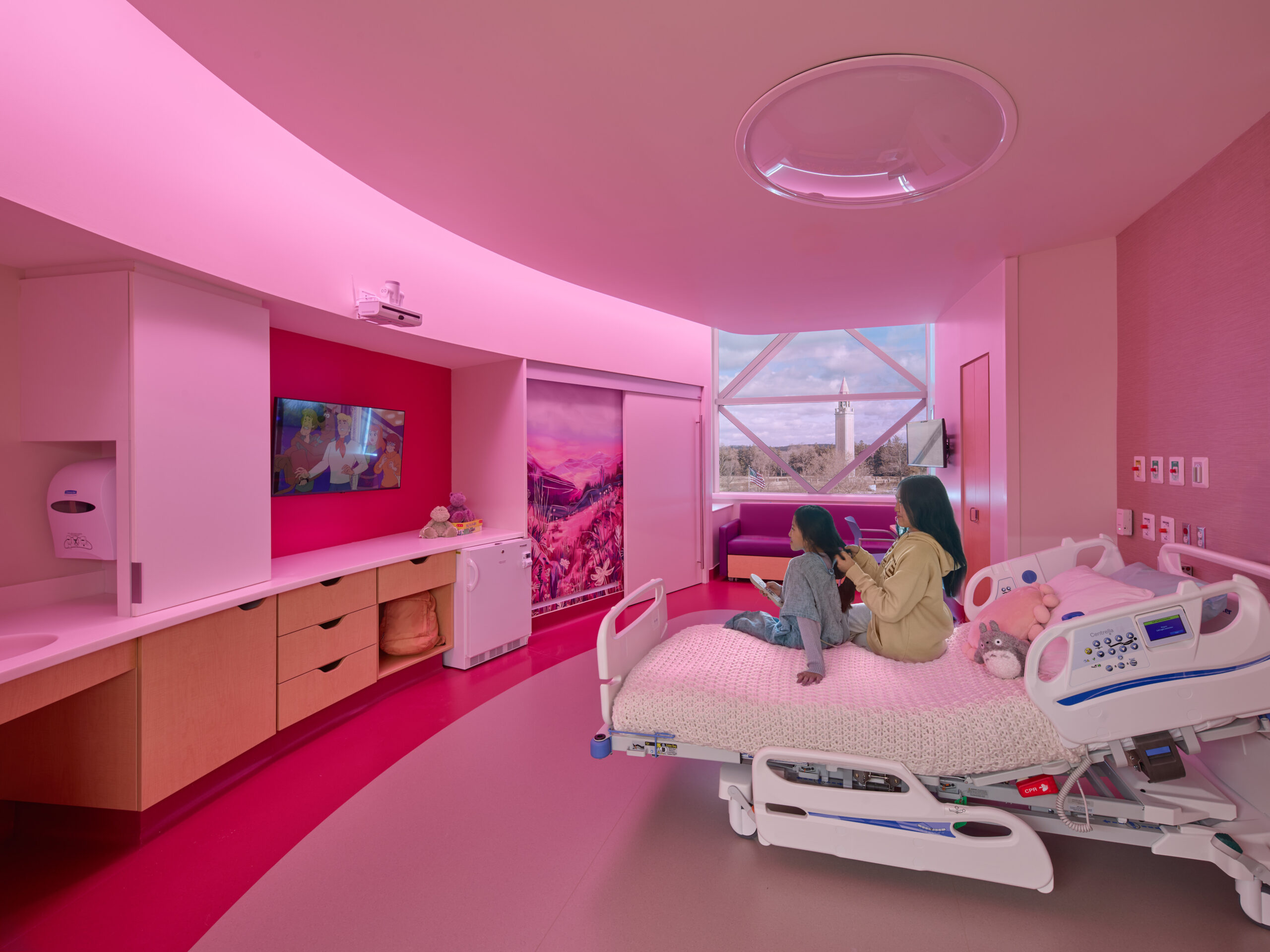 Patient Room at the Lisa Dean Moseley Foundation Institute for Cancer and Blood Disorders at Nemours Children's Hospital. Courtesy: HDR