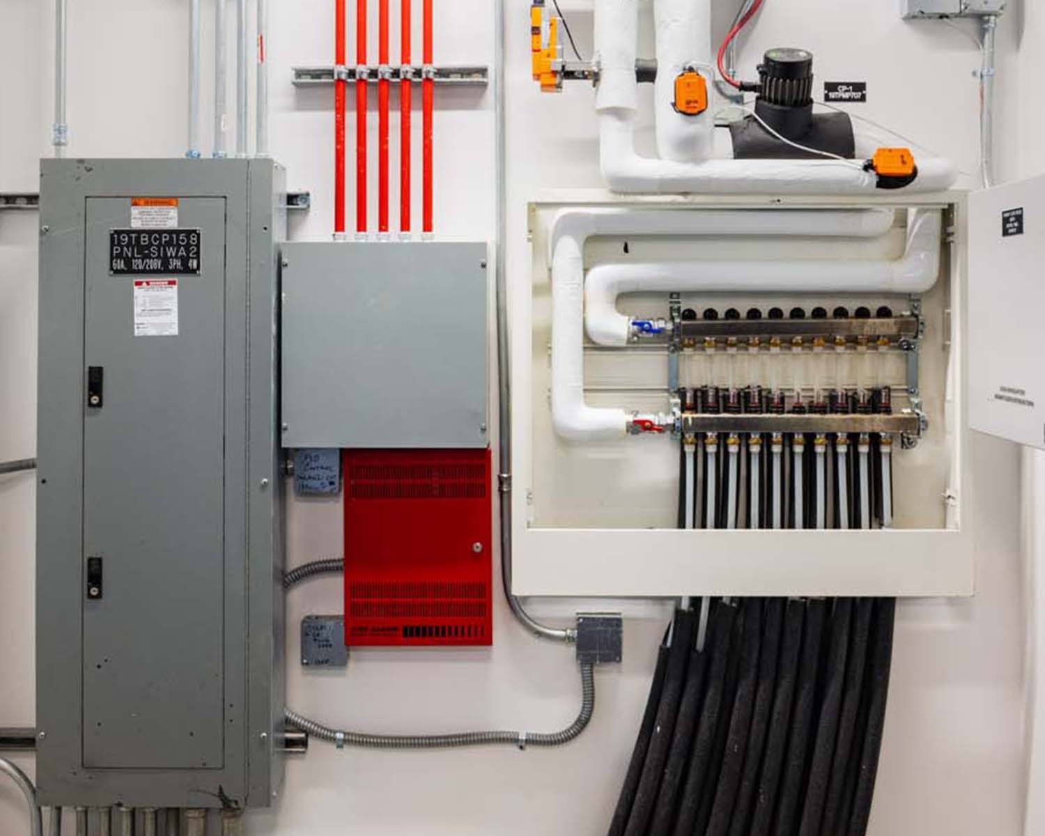 Orange County Sanitation District radiant floor piping manifold. Courtesy: HDR