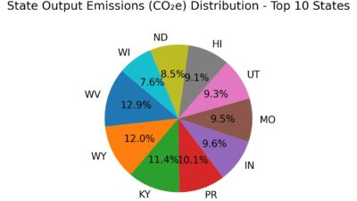 Figure 1: This data is obtained from the U.S. Environmental Protection Agency and highlights the top 10 U.S. states in carbon dioxide equivalent (CO2e) emissions from electricity generation in hospitals. The data emphasizes the need for state-level decarbonization strategies through smart, sustainable green building practices. Courtesy: Ganesh Nair