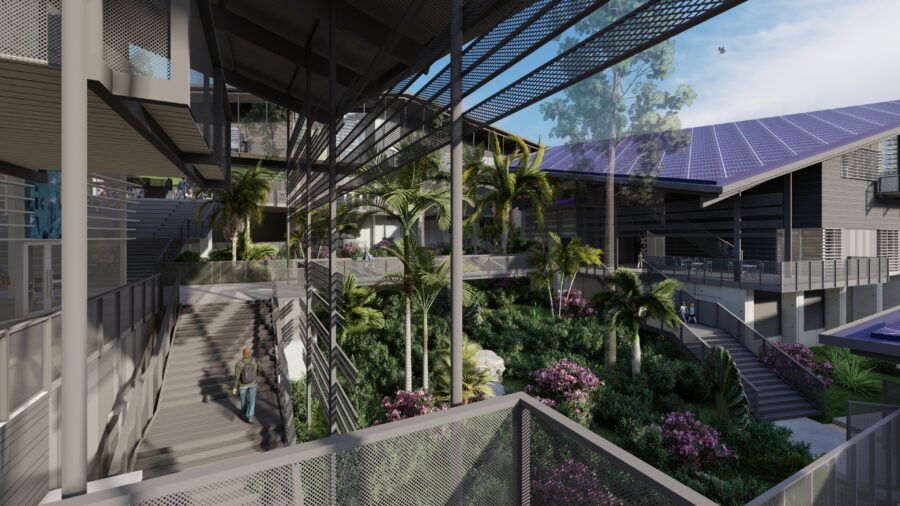 Accommodating up to 550 PreK-12 students, the Julius E. Sprauve campus on St. John, U.S. Virgin Islands, combines a light building footprint, resiliency and innovative building systems to create a flexible and forward-thinking learning environment for students, faculty and the St. John community. Courtesy: DLR Group