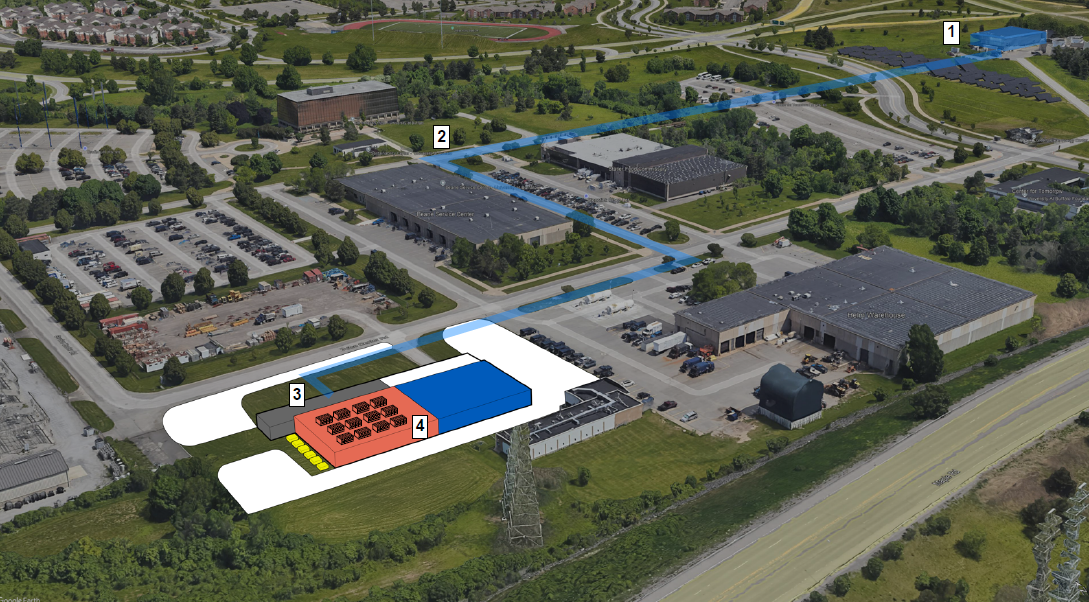 Figure 4: On certain campuses, waste heat from on-site AI computing data centers can be recovered and pushed into district energy systems to heat neighboring facilities. Courtesy: IMEG