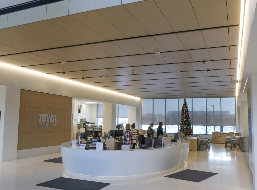 Figure 4: Air sampling smoke detection allows for an aesthetically pleasing solution for smoke detection, while allowing for easy access to smoke detection equipment. This approach is common when ceilings are difficult to access from the ground due to height or other complications. Courtesy: IMEG