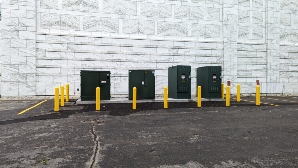 Figure 3: Pad-mounted switchgear and transformers used for temporary power to the museum during construction. Courtesy: SmithGroup