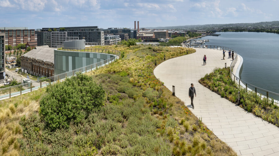 Figure 1: Rooftop view from DC Water Headquarters, which uses an innovative wastewater thermal recovery system to decrease total energy use. Courtesy: SmithGroup