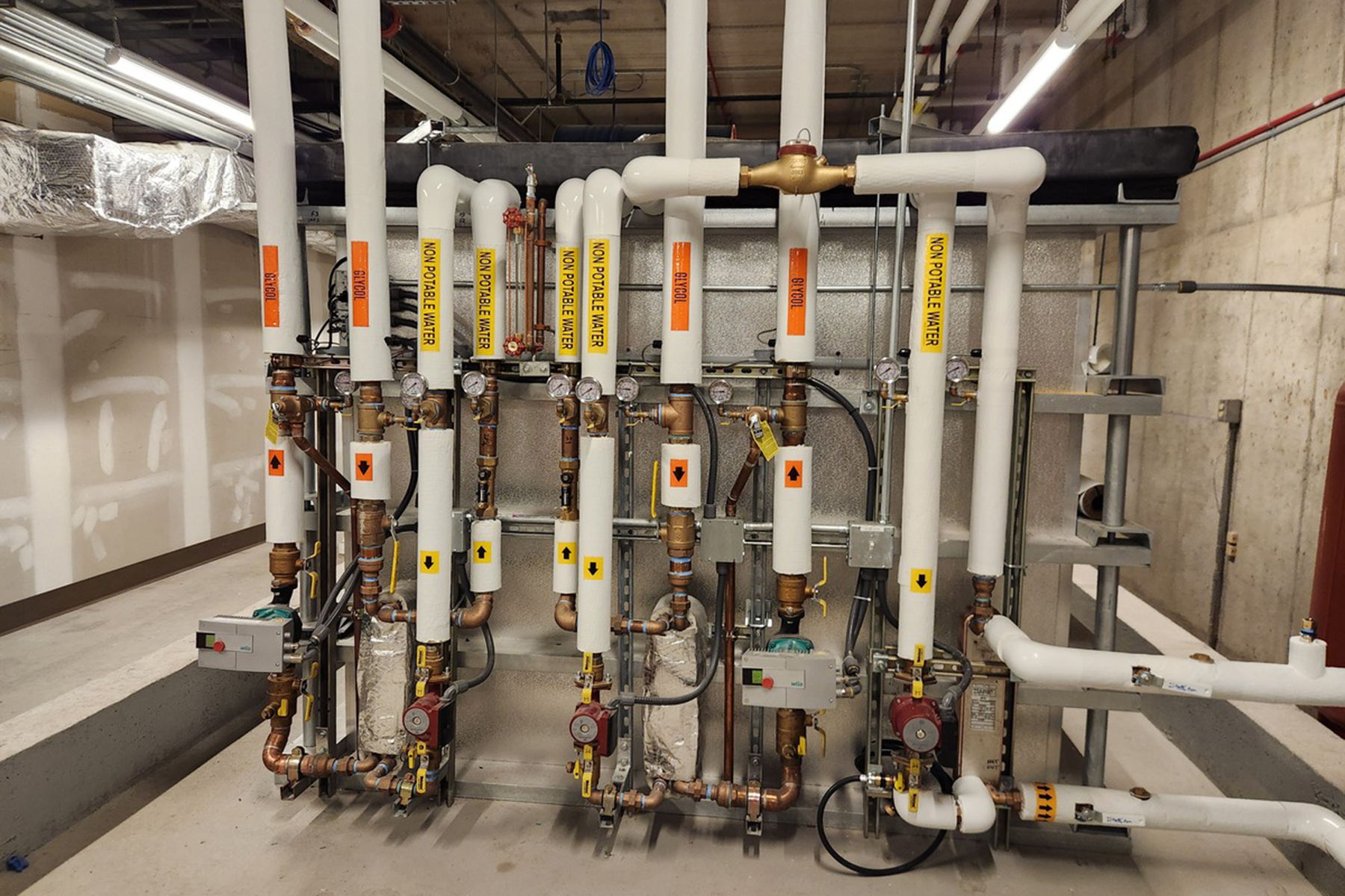 Figure 3: Low-temperature hot water piping after conversion. Courtesy: Affiliated Engineers Inc.