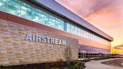 IMEG provided MEPFP engineering, commissioning and construction administration services for Airstream’s new 757,750-square-foot production facility in Jackson Center, Ohio. The greenfield expansion consolidated multiple manufacturing operations into a single modern facility designed to improve operational efficiency, workforce training and long-term production flexibility. Courtesy: Bella Photographics/IMEG
