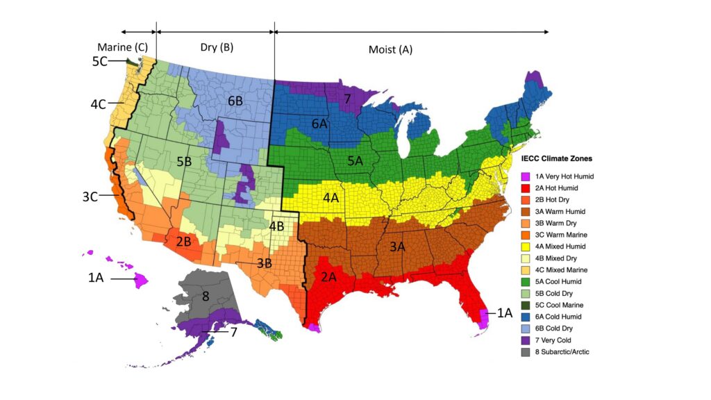 Figure 2: International Energy Conservation Code climate zone map for the United States. Courtesy: 2021 IECC Climate Zone Map
