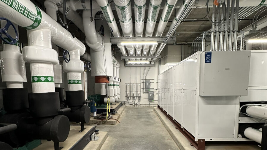 Figure 1: Heat recovery chiller and piping. Courtesy: Affiliated Engineers Inc.