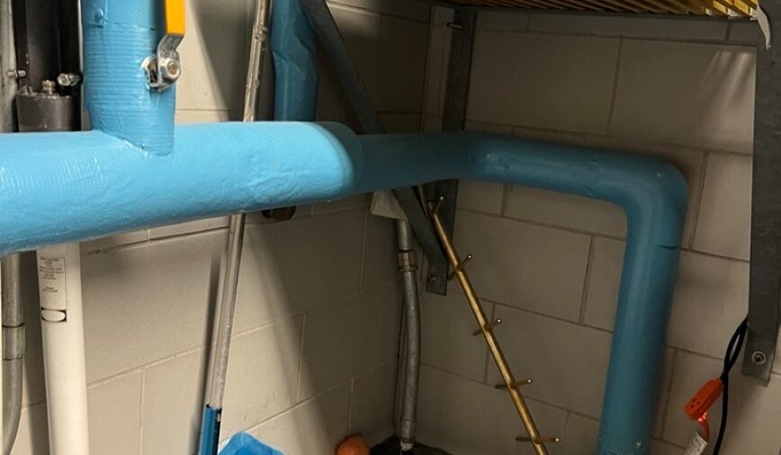 Figure 1: Incoming domestic water entrance through concrete slab (bottom right). Courtesy: CDM Smith
