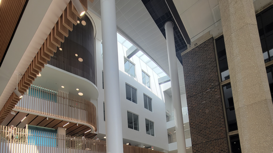 Universities often seek to create community spaces and can transform the flow of their campuses through thoughtful building design. Courtesy: Affiliated Engineers Inc.