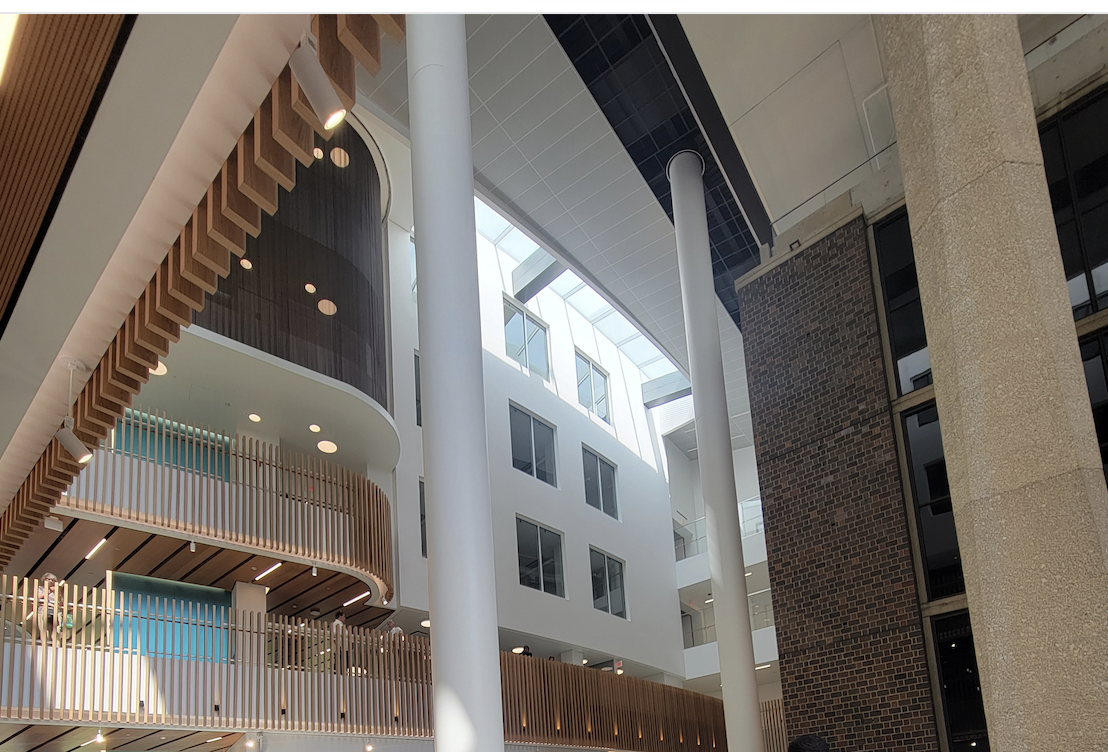 Universities often seek to create community spaces and can transform the flow of their campuses through thoughtful building design. Courtesy: Affiliated Engineers Inc.