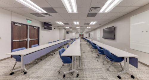 Classrooms like this one demonstrate how flexible design and added technology create spaces that can serve multiple functions over long periods of time. Courtesy: LAN