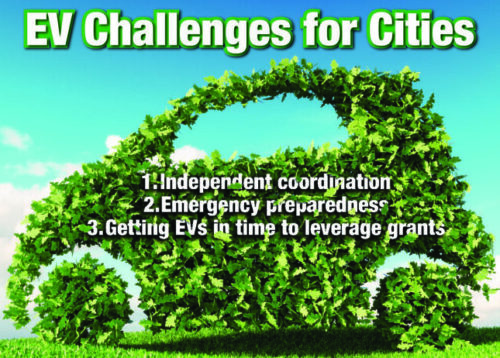 Figure 1: This shows the three challenges faced by cities when creating electric vehicle (EV) infrastructure plans. Courtesy: Kimley-Horn and Associates